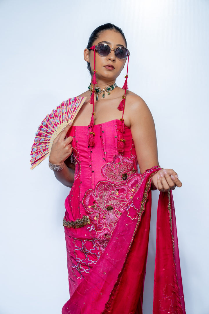 Fuschia Corset saree