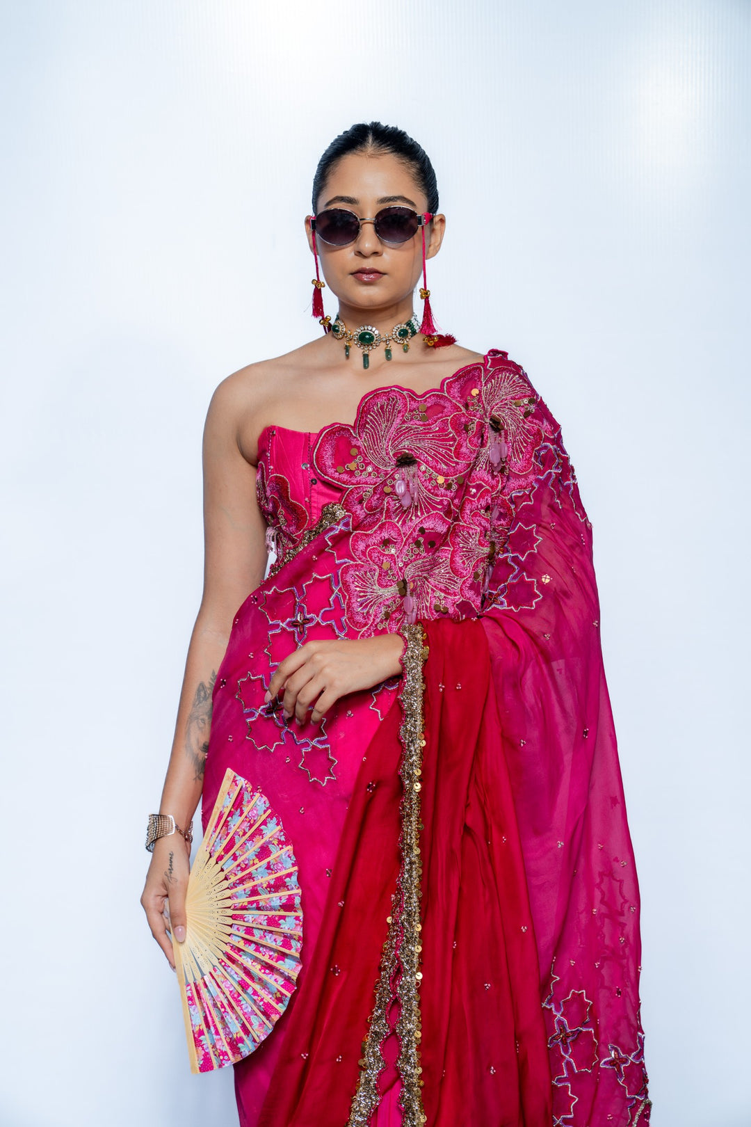 Fuschia Corset saree