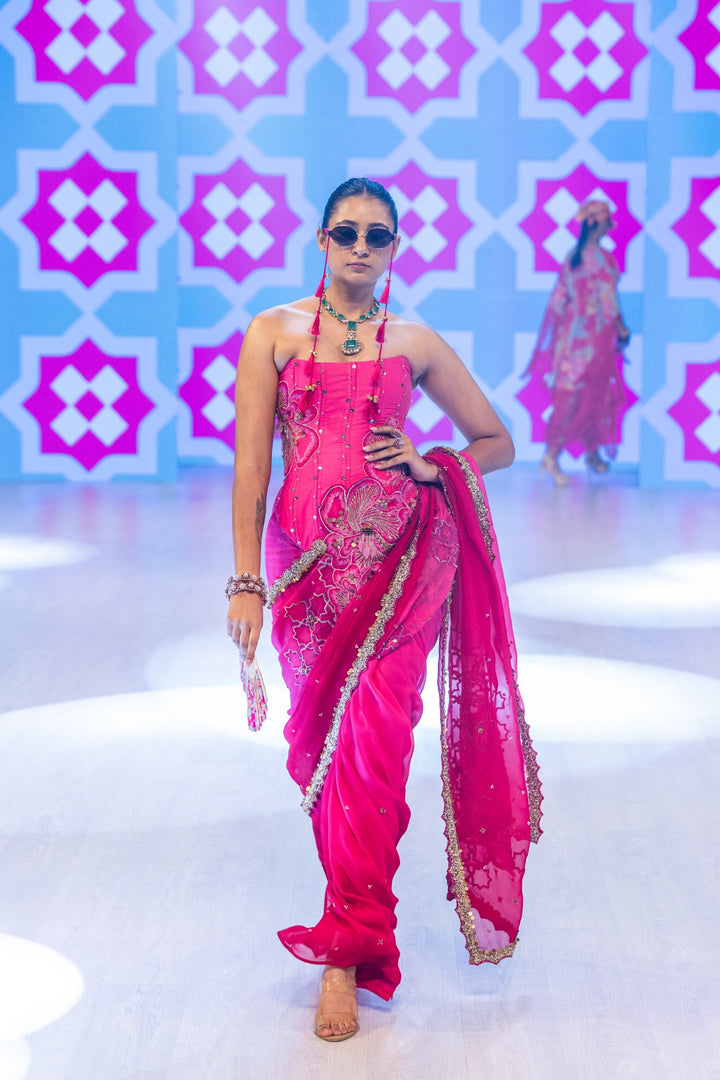 Fuschia Corset saree