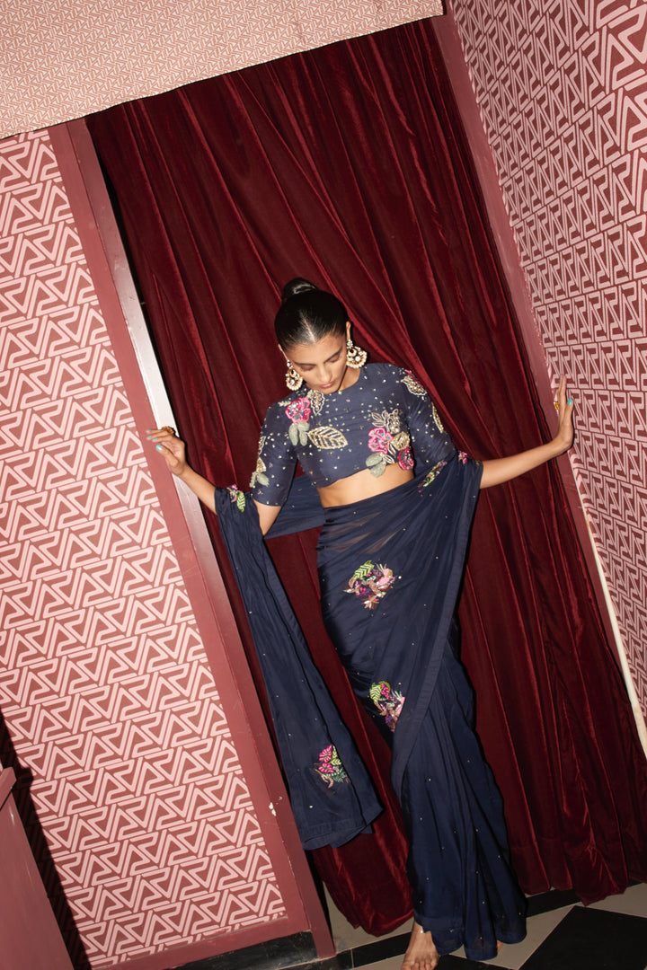 Midnight floral saree