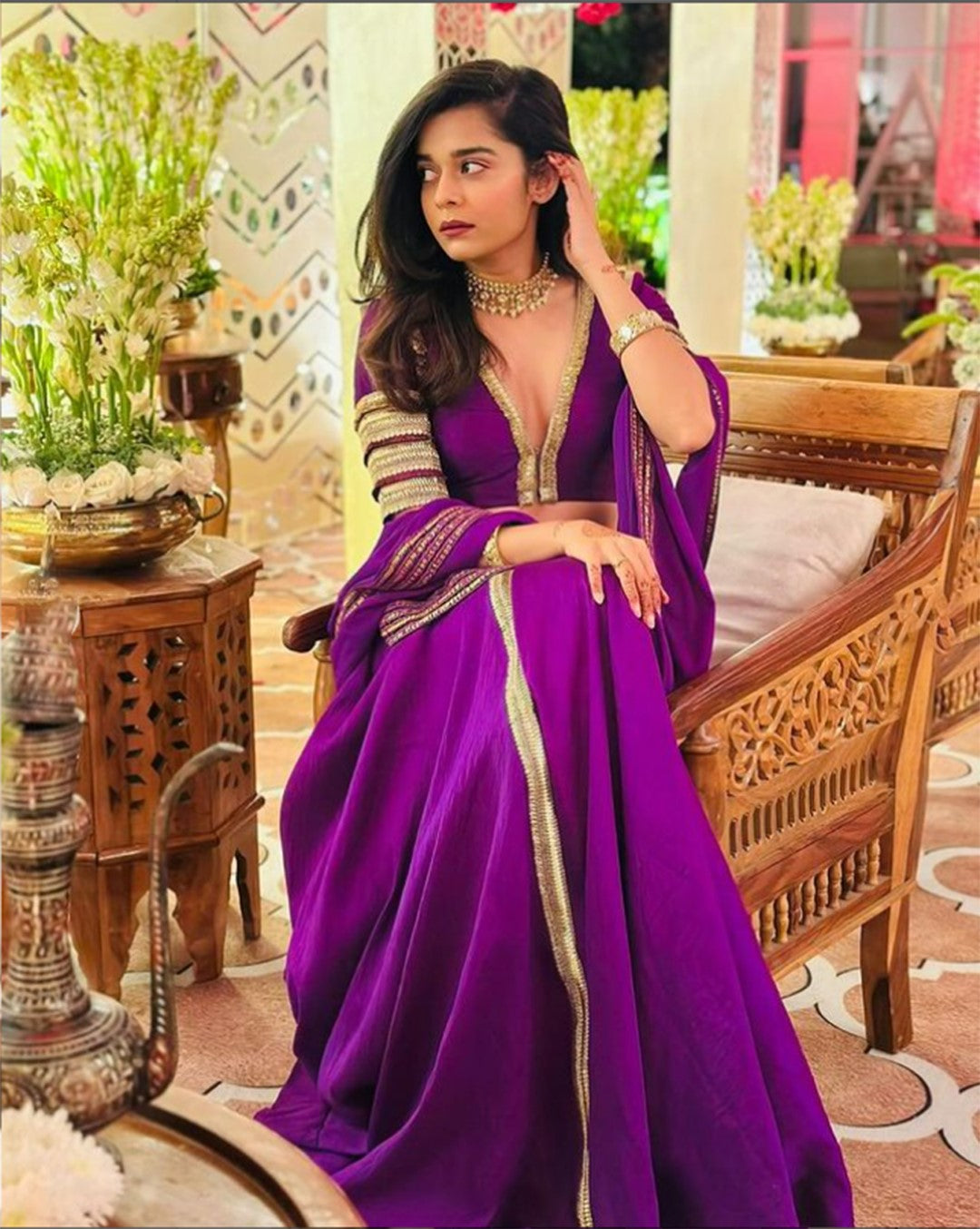 Mithila Palkar in Night Shade Shimmer Lehanga