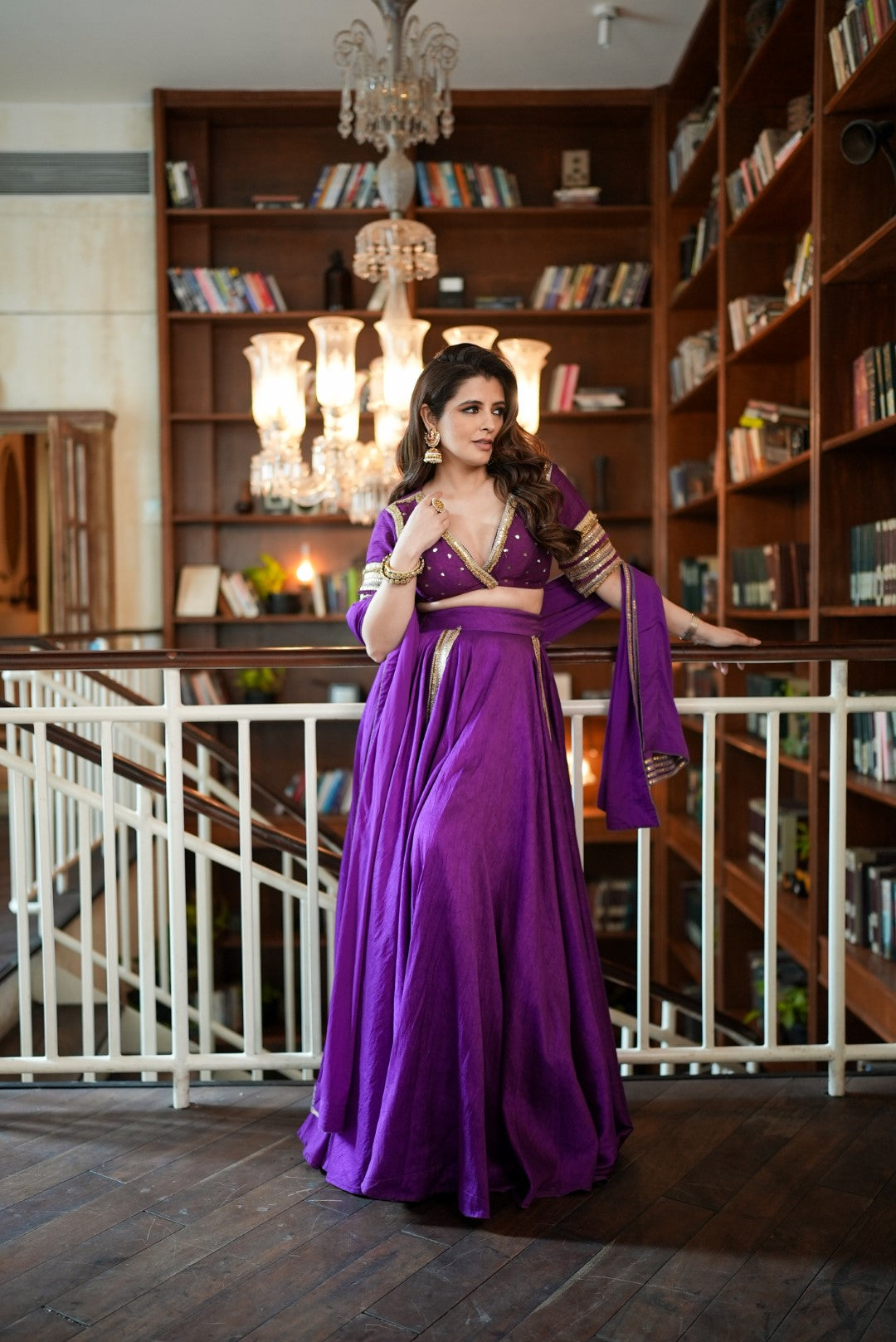Natasha Luthra In Night Shade Shimmer Lehanga
