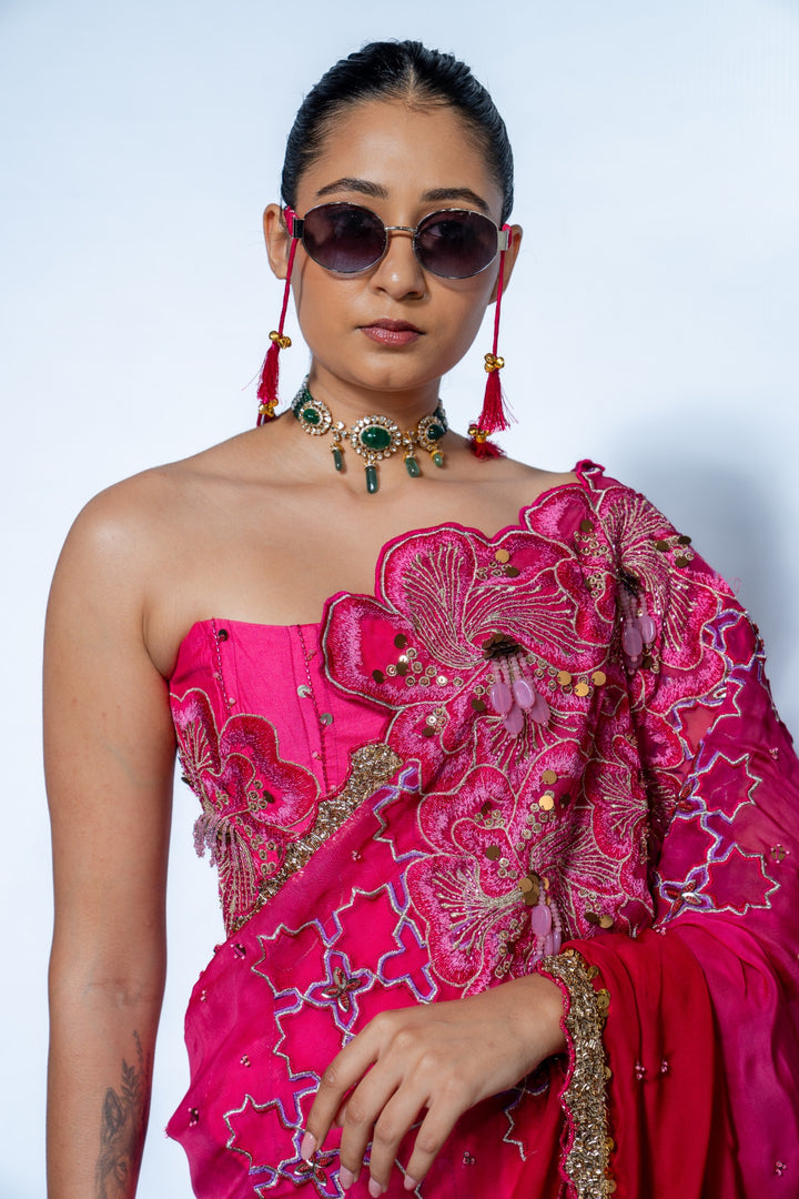 Fuschia Corset saree