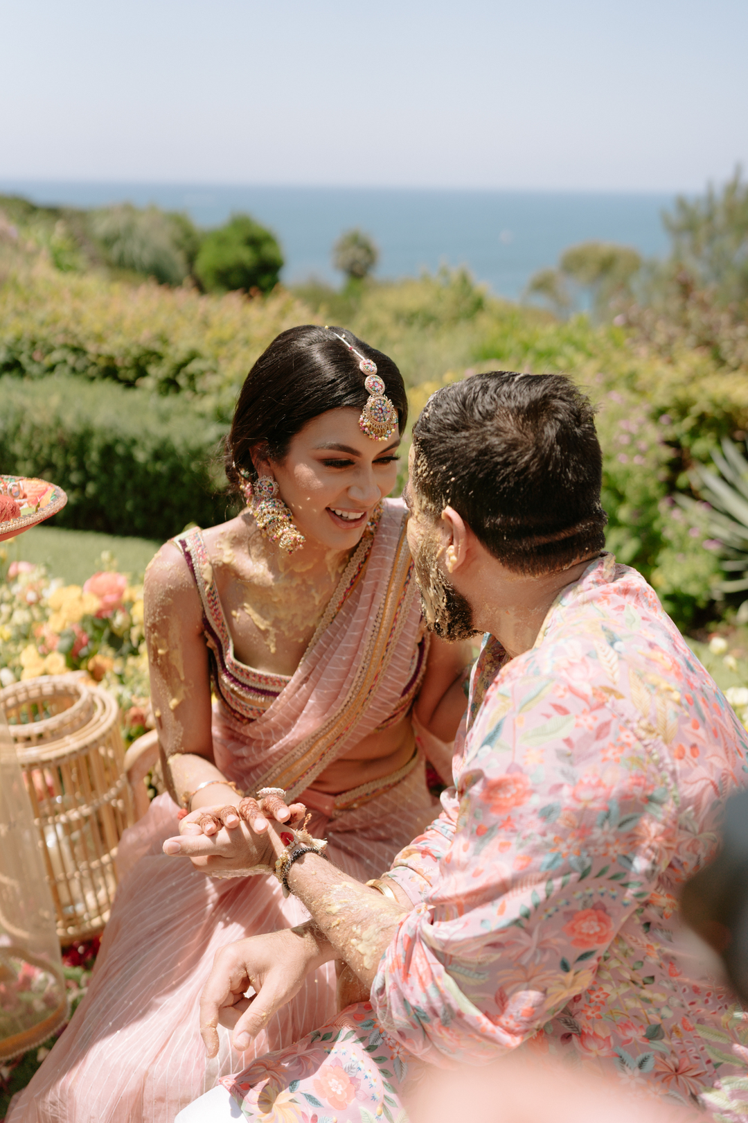 Saheba & Naman in Lilly Saree & Custom Dusty Pink Kurta