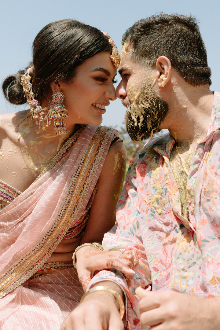 Saheba & Naman in Lilly Saree & Custom Dusty Pink Kurta
