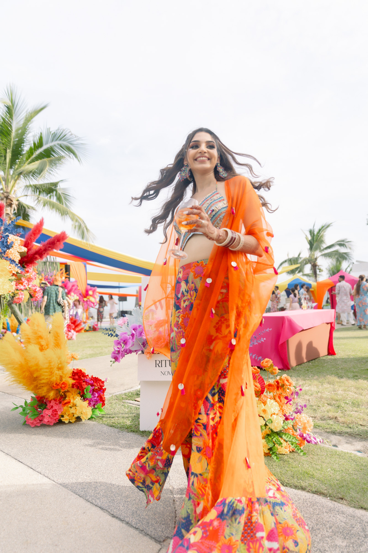 Ritu & Naveen in Electric Fire Set & Electric Blue Mens set