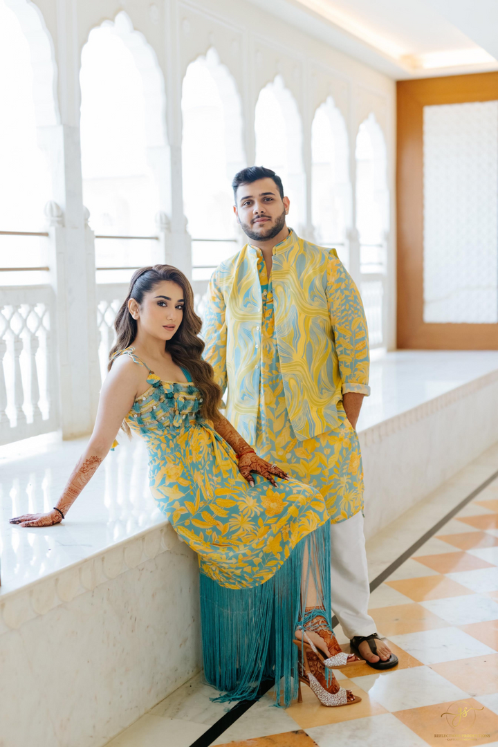 Anushka & Shiven In pineapple Fringe Dress and Dapper Set