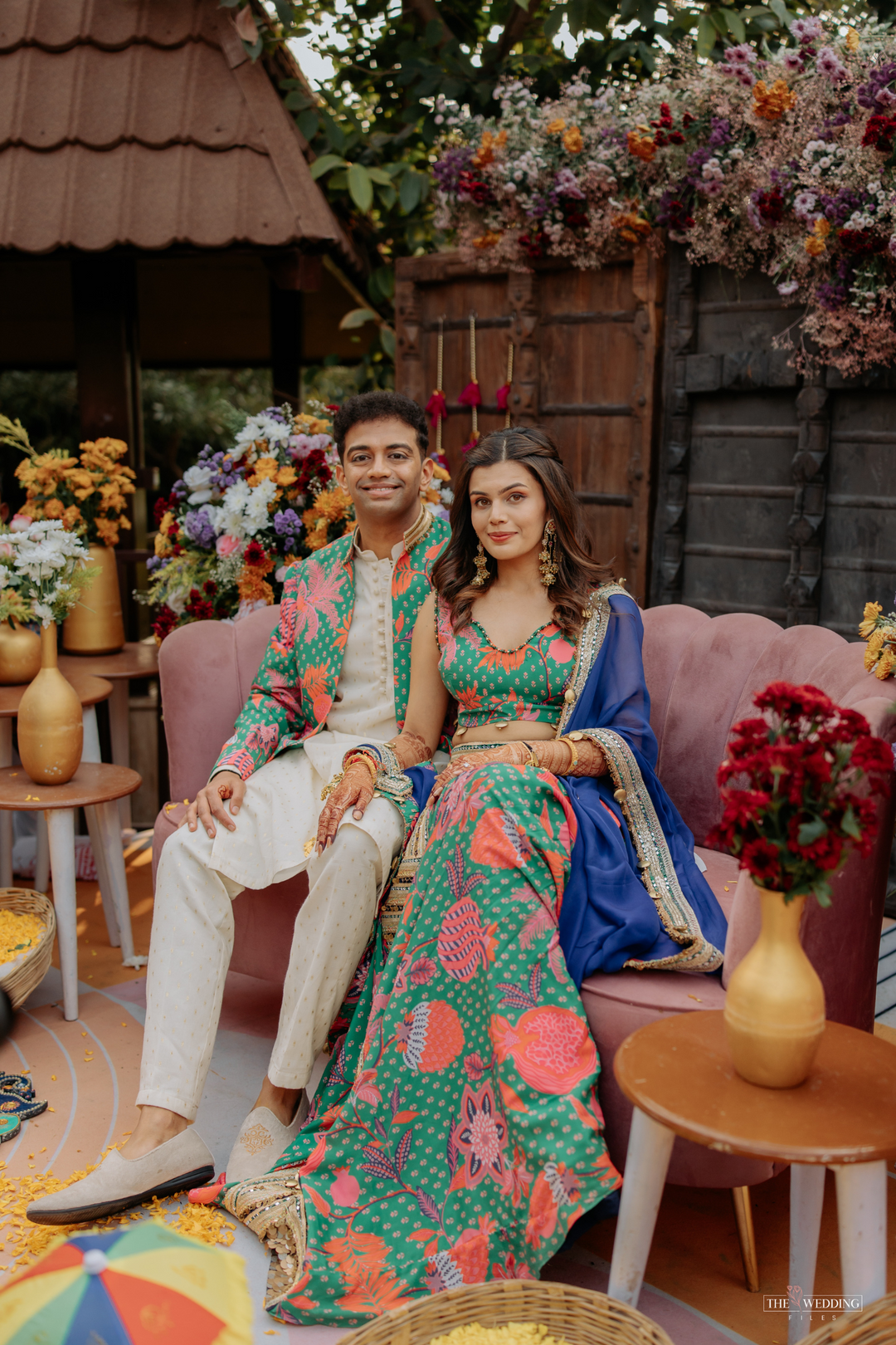 Ayushi & Anish in Boho Lehanga & Jade Emrald Set