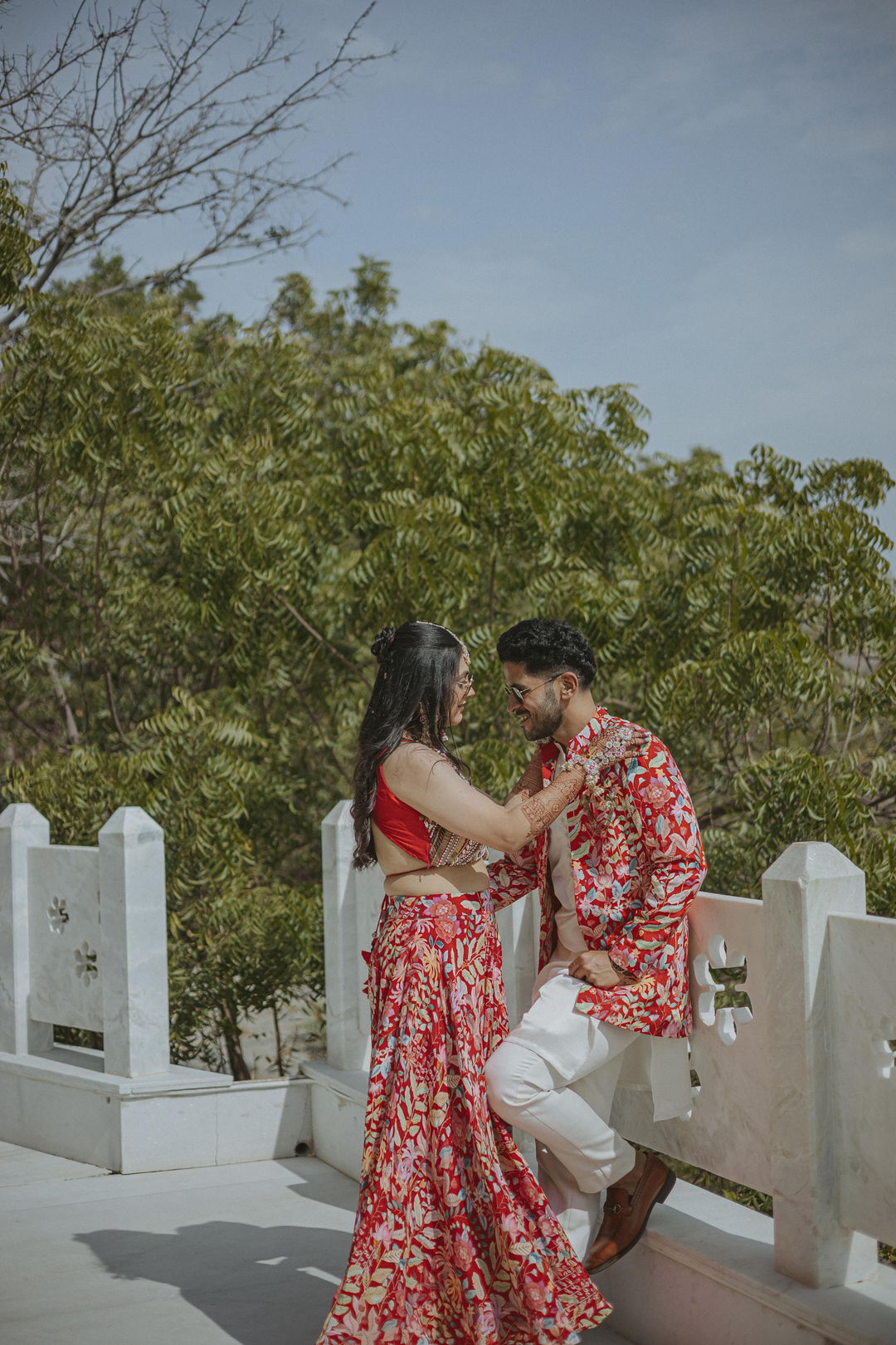 Amrita & Jackie in Paprika Lehanga set and Paprika mens set