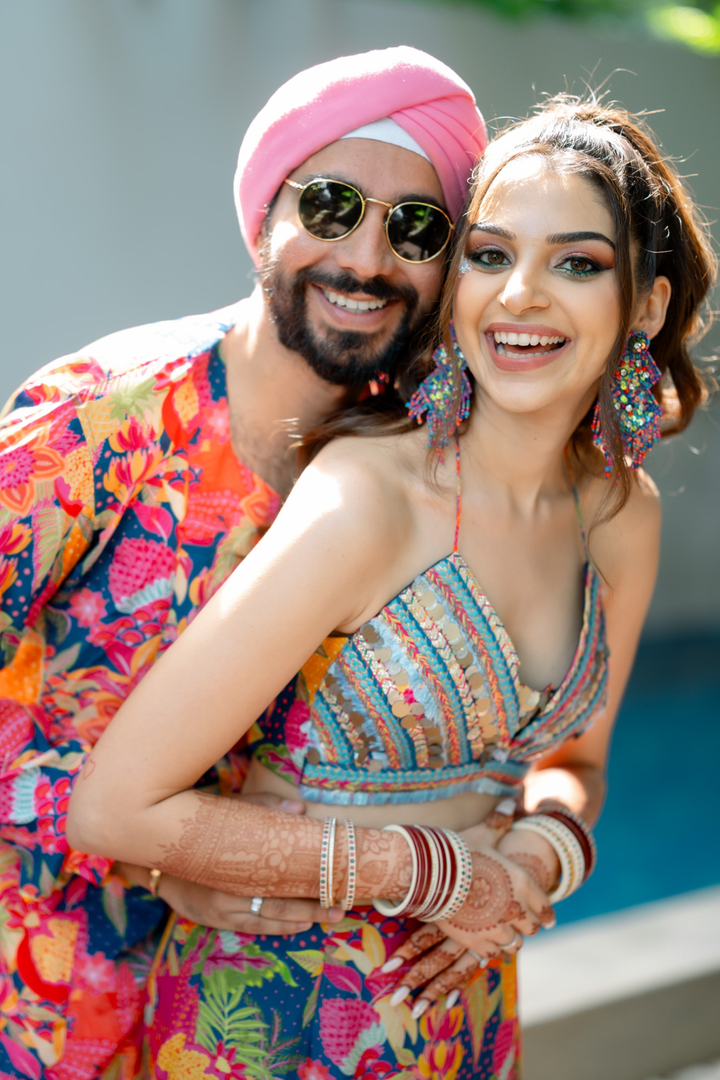 Ritu & Naveen in Electric Fire Set & Electric Blue Mens set