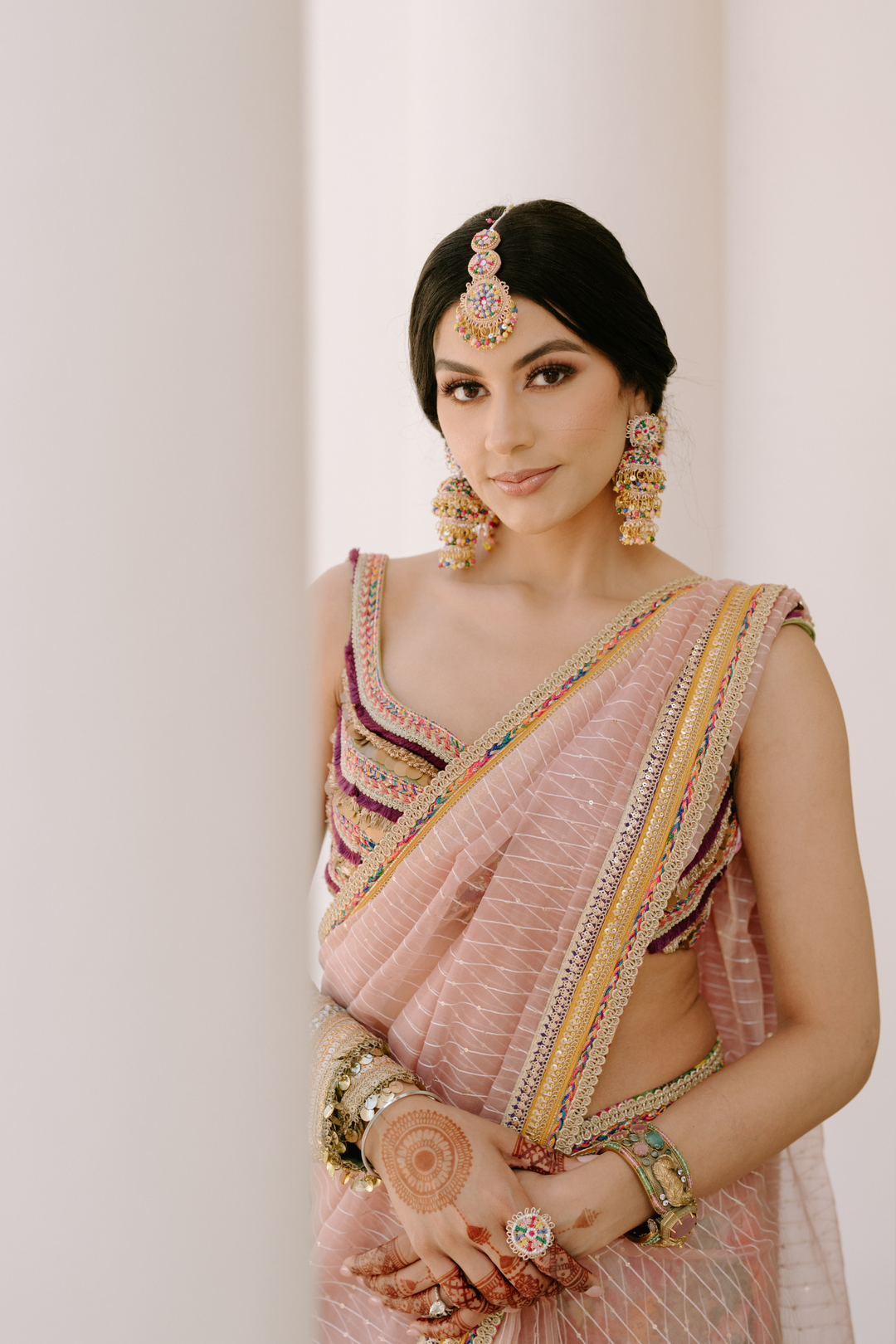 Saheba & Naman in Lilly Saree & Custom Dusty Pink Kurta