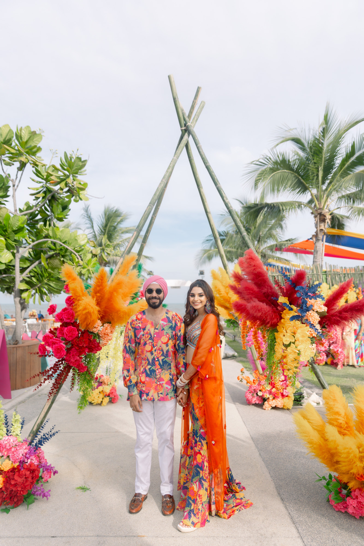 Ritu & Naveen in Electric Fire Set & Electric Blue Mens set