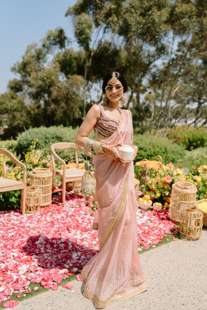 Saheba & Naman in Lilly Saree & Custom Dusty Pink Kurta