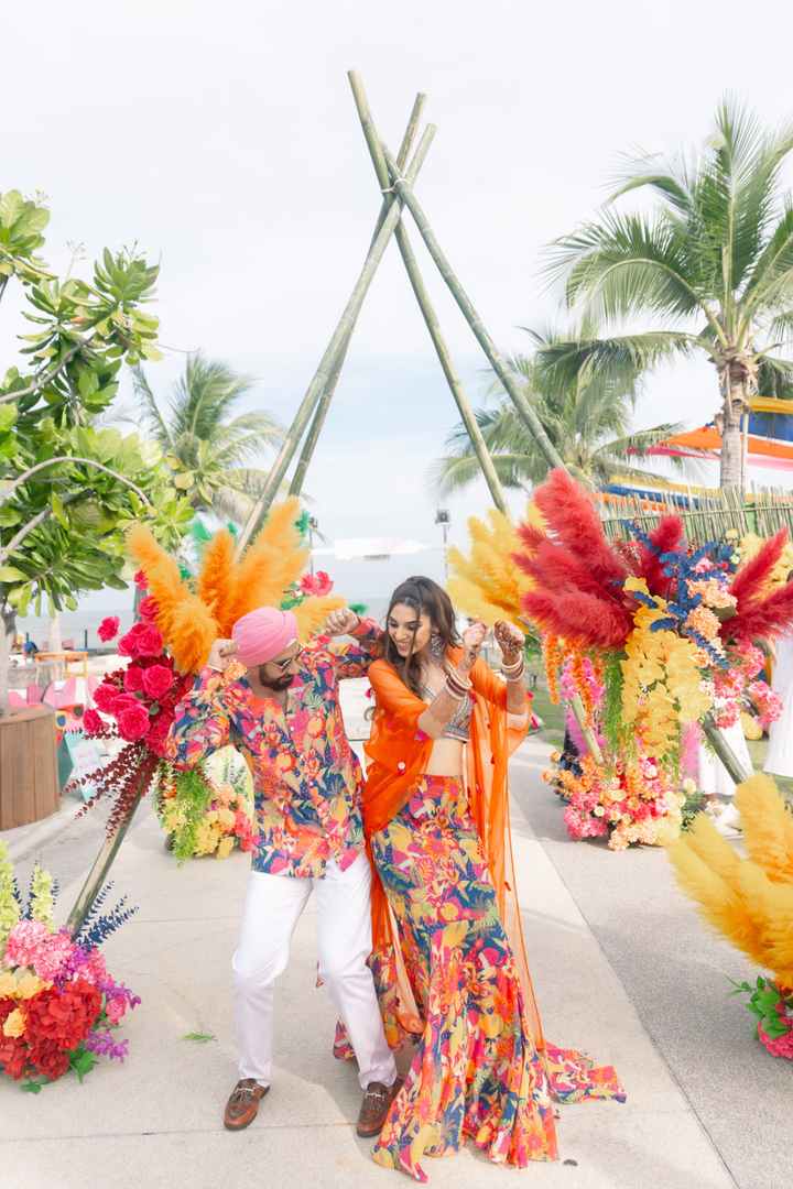 Ritu & Naveen in Electric Fire Set & Electric Blue Mens set