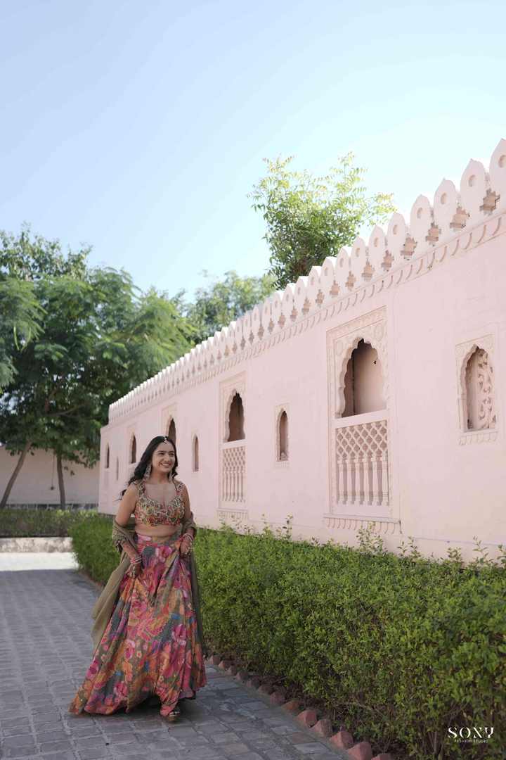 Pavani & Rishabh in Dhoom tana Lehenga & Olive mens Glam Kurta