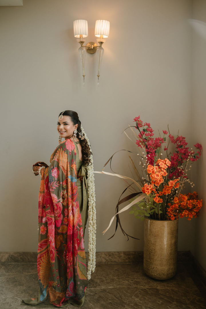 Pragya Sharma in Olive Glam Wrap Saree