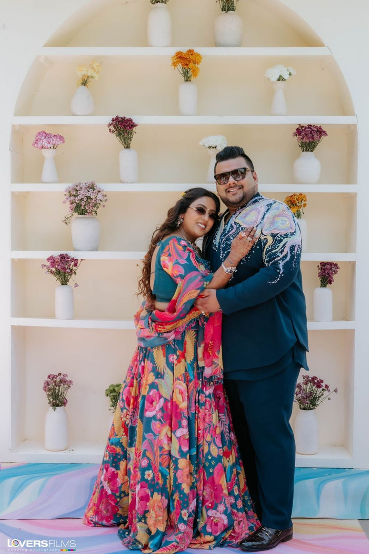 Sonali in Teal Woo Lehanga