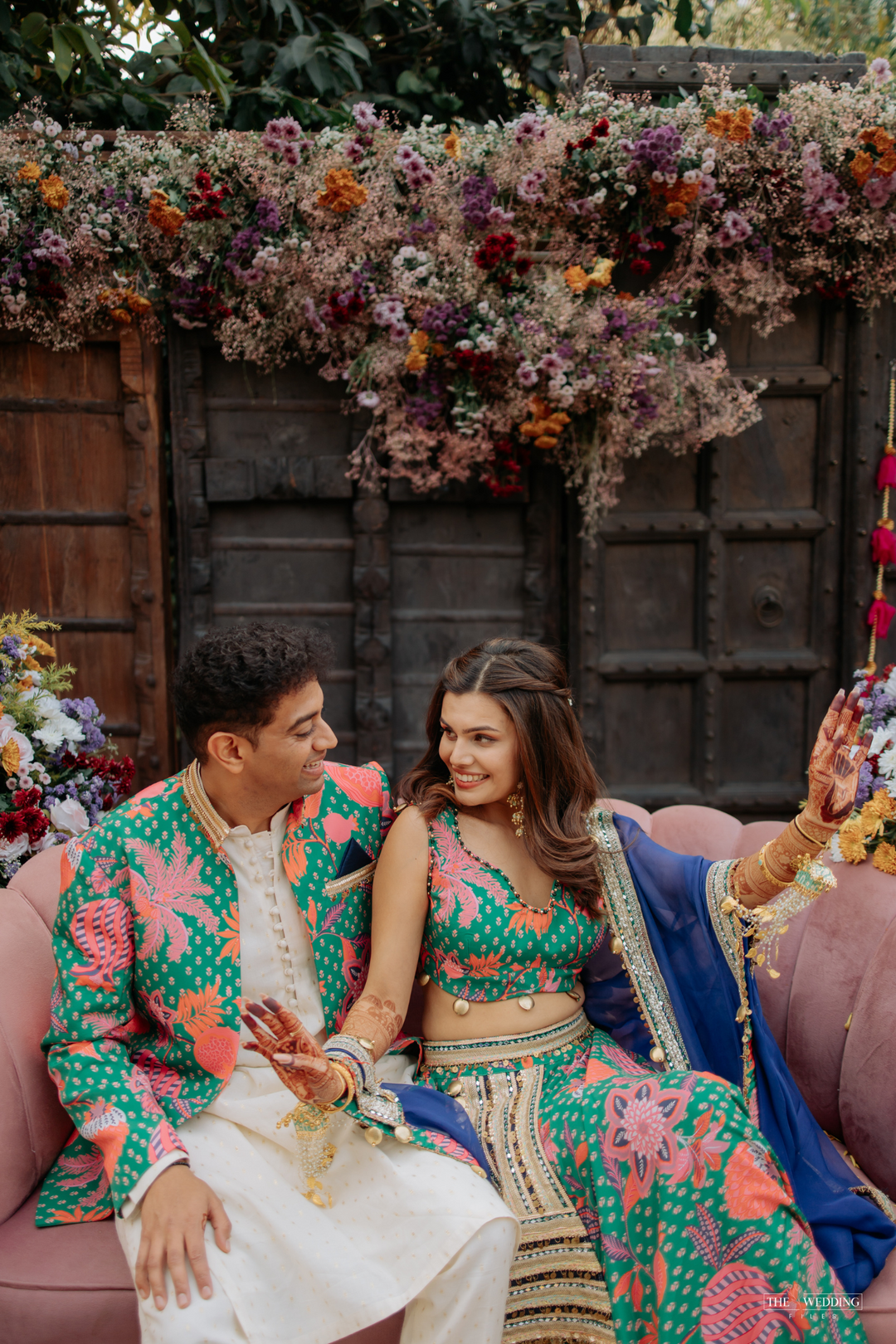 Ayushi & Anish in Boho Lehanga & Jade Emrald Set
