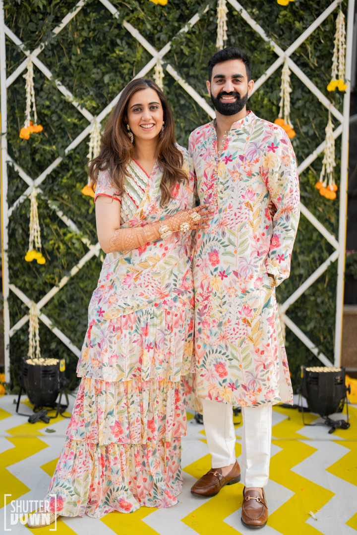 Aishwarya & Angad in Moonlight Skirt Saree and Moonlight Mens Kurta