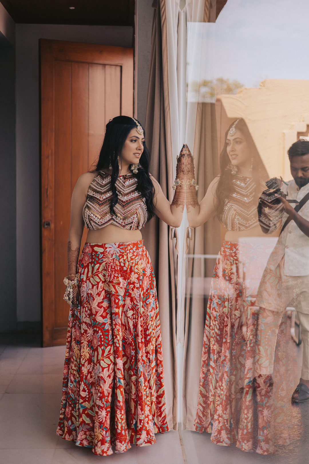 Amrita & Jackie in Paprika Lehanga set and Paprika mens set