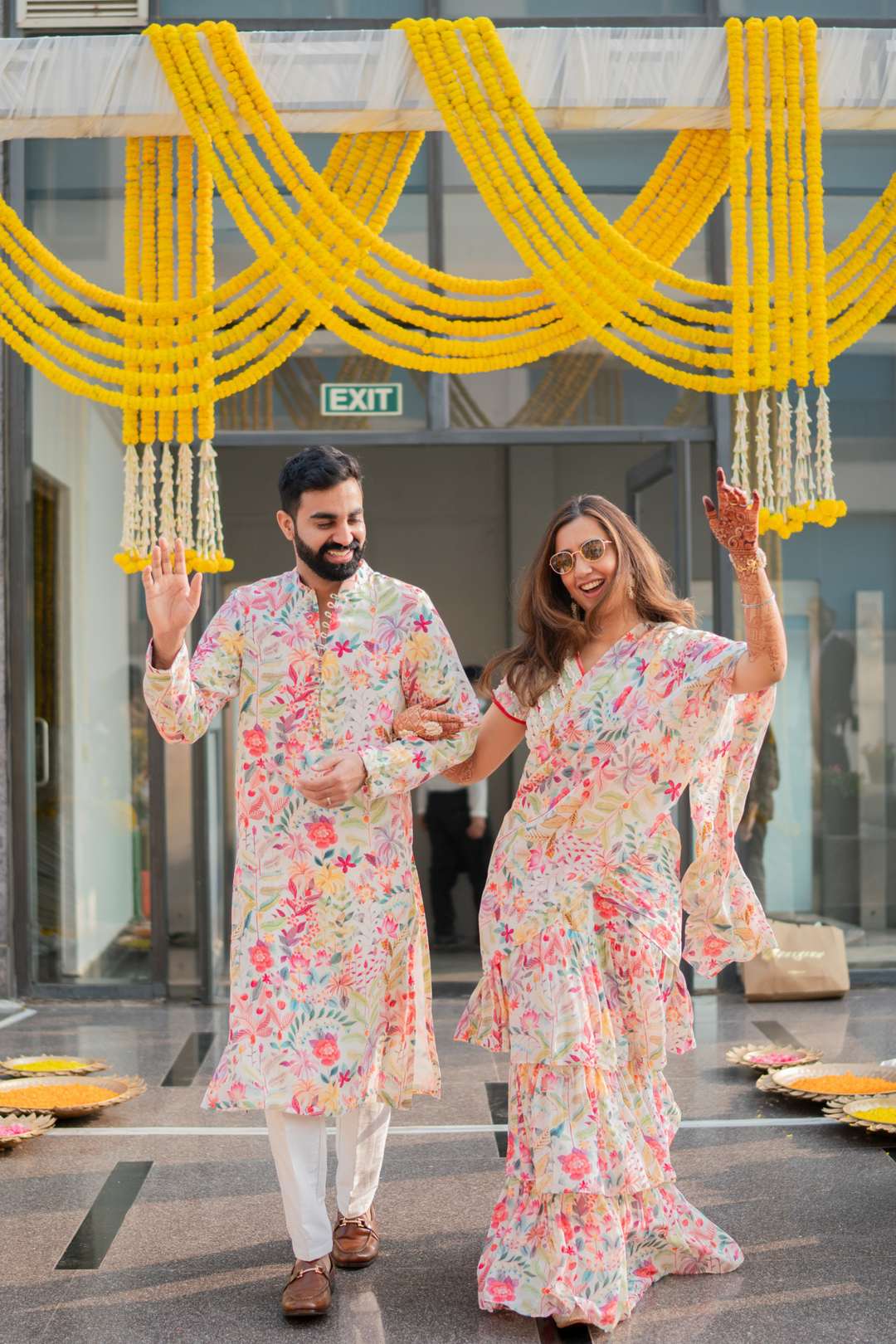 Aishwarya & Angad in Moonlight Skirt Saree and Moonlight Mens Kurta