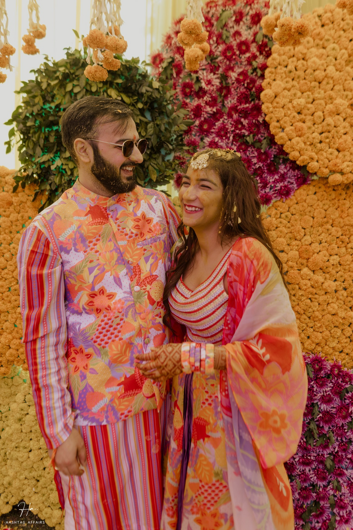 Vatsala & Piyush in Carnival Karl Cape set and Carnival Set