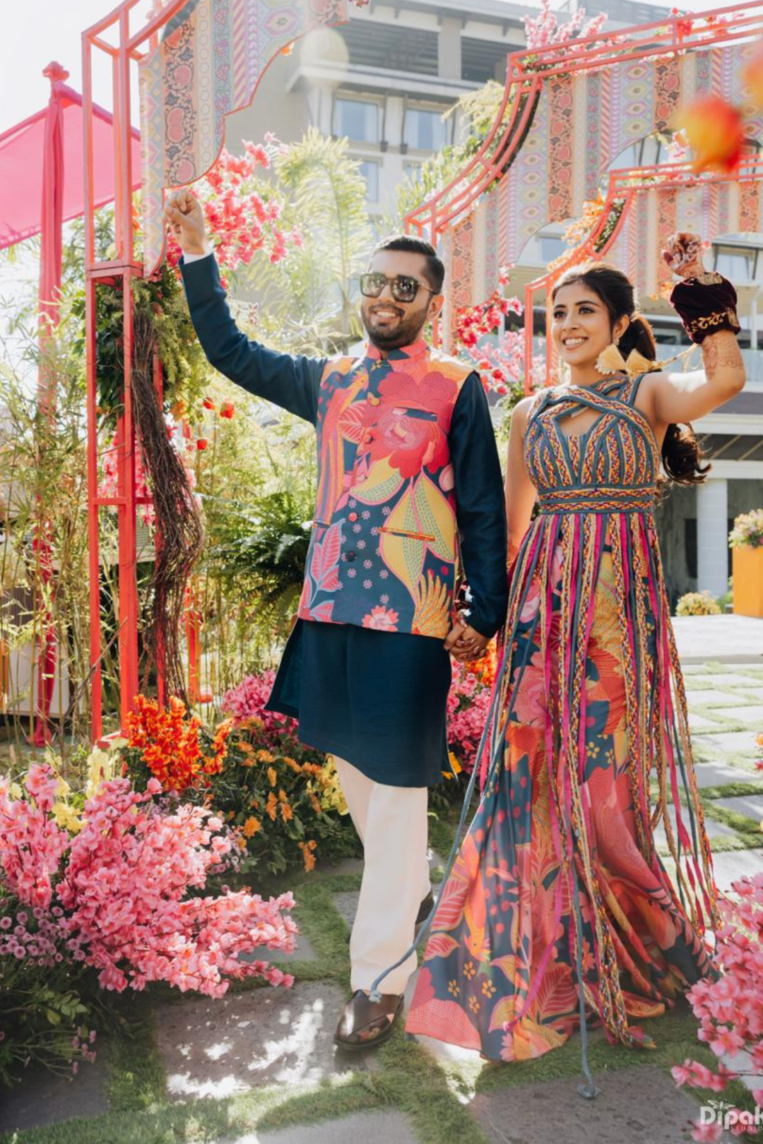 Manya & Anmol in Teal Cascade & Teal Kurta Set