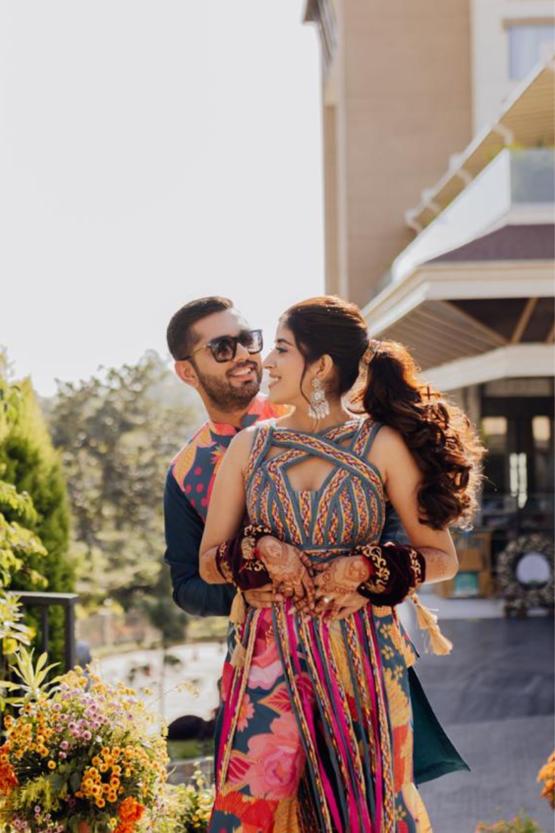 Manya & Anmol in Teal Cascade & Teal Kurta Set