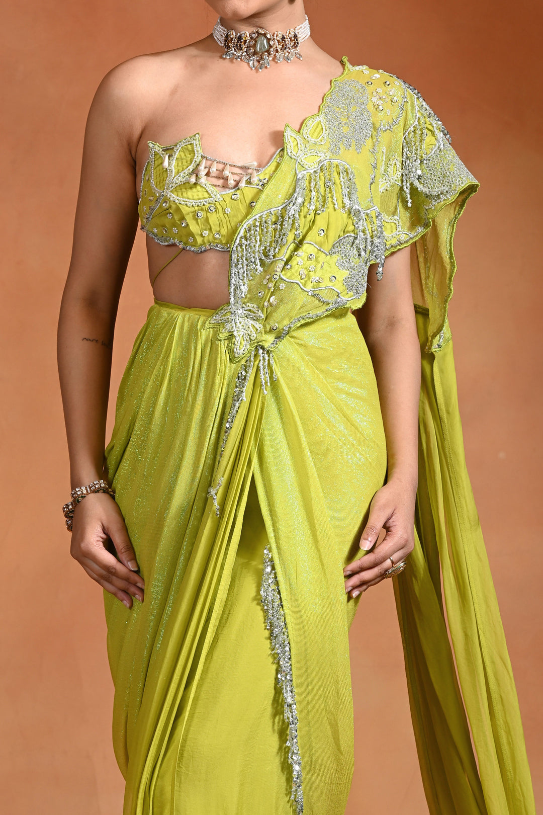 Lime Mirage Saree