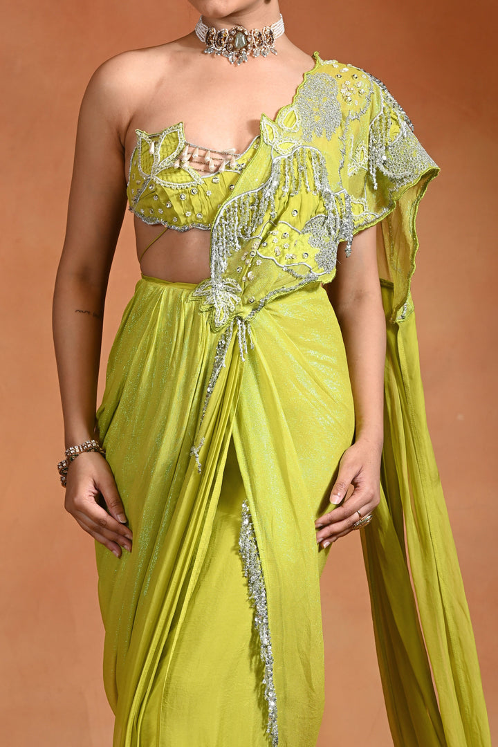 Lime Mirage Saree