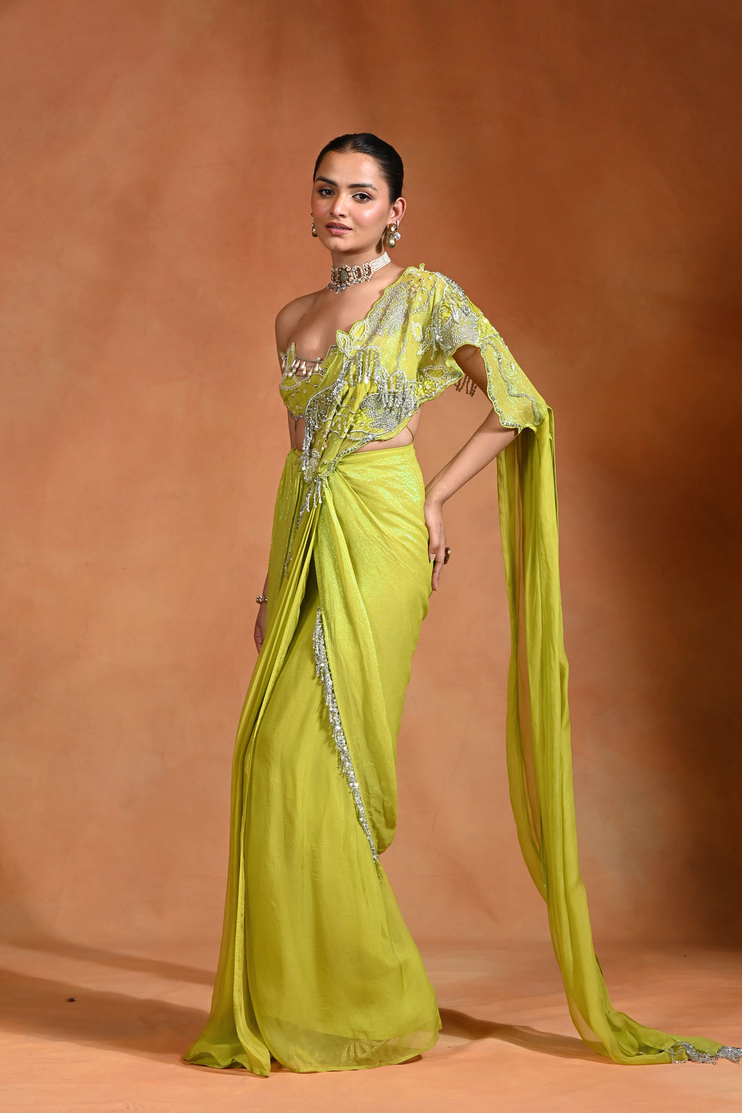Lime Mirage Saree