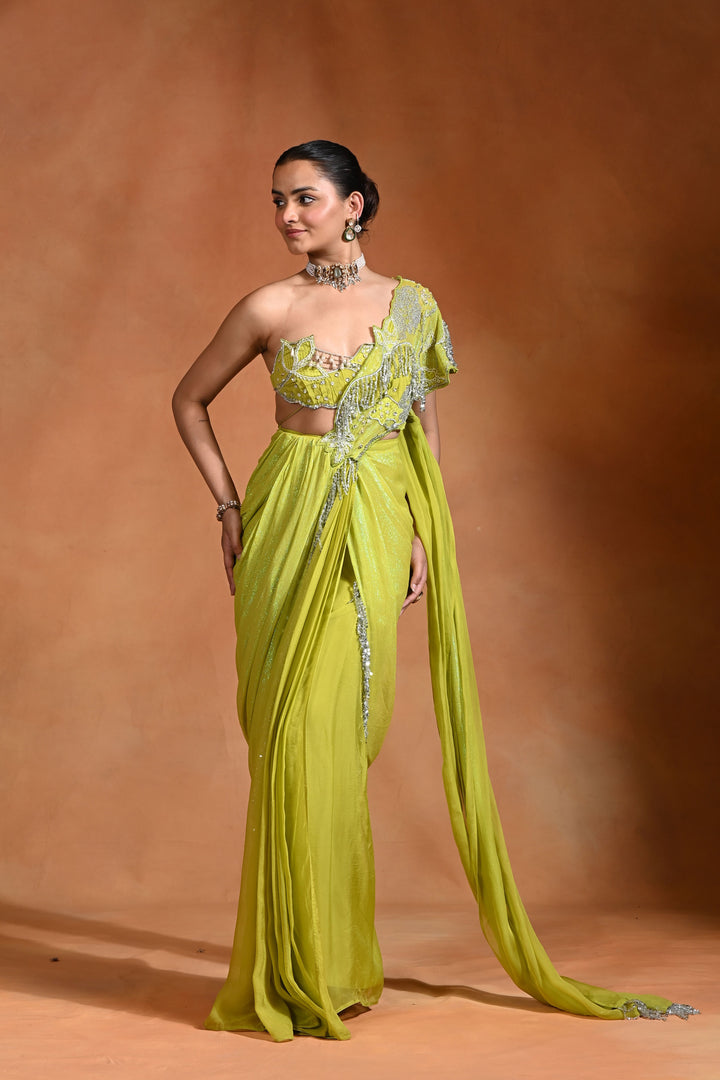 Lime Mirage Saree
