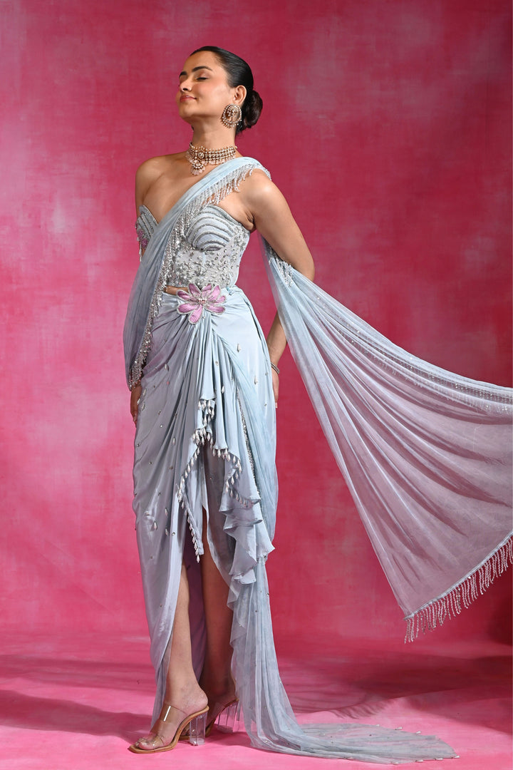 Ice Blue Crush Saree
