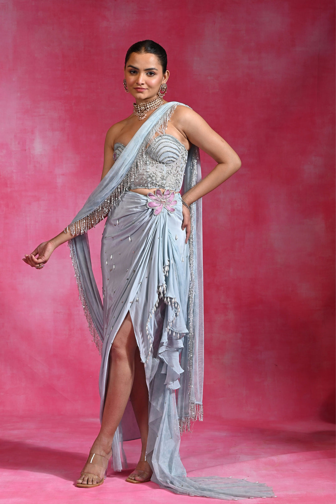 Ice Blue Crush Saree