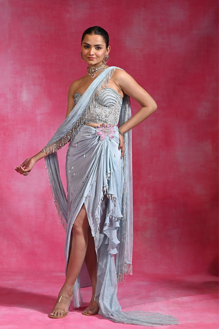 Ice Blue Crush Saree