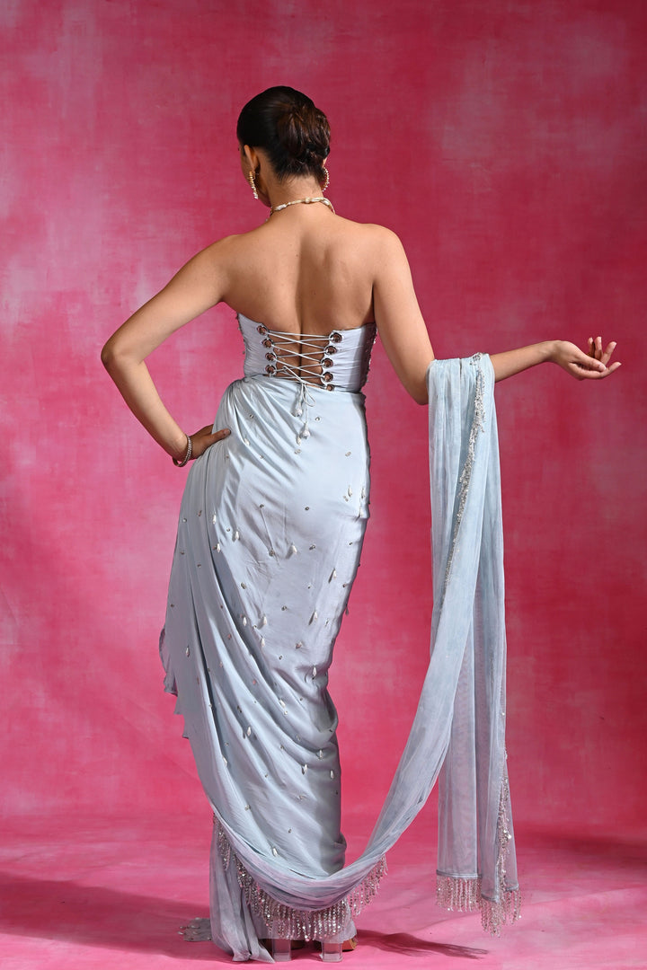 Ice Blue Crush Saree