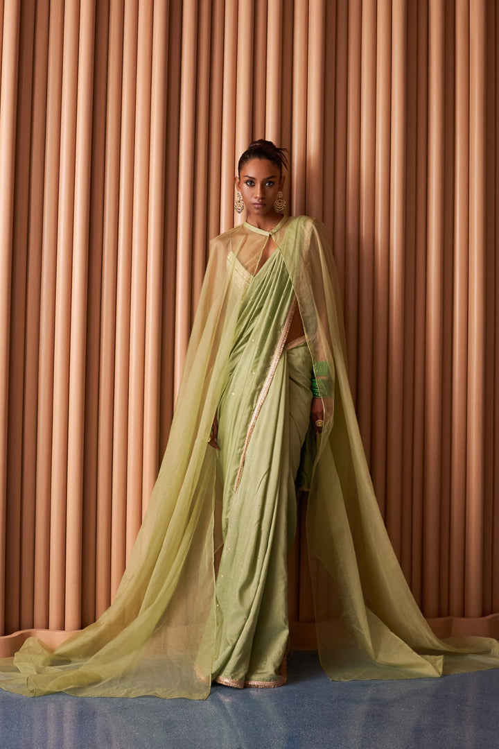 Shreen Sage Saree with cape