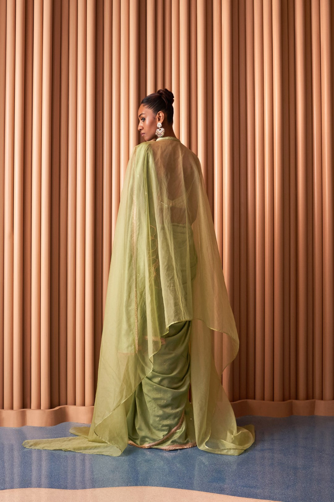 Shreen Sage Saree with cape