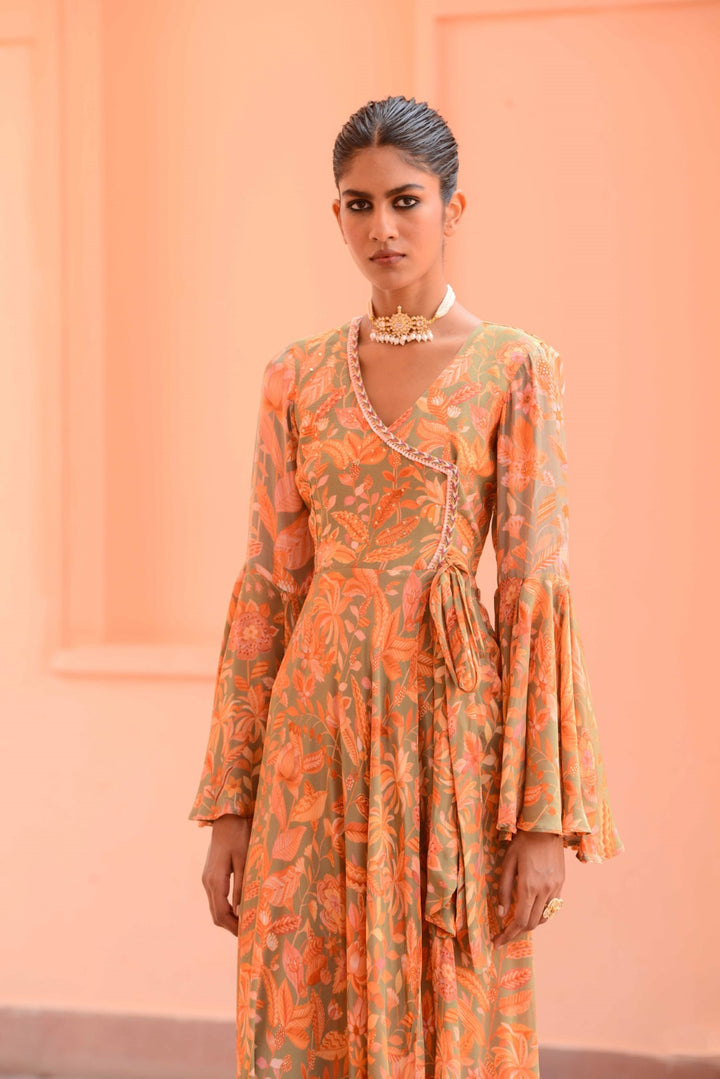 Coral wrap anarkali