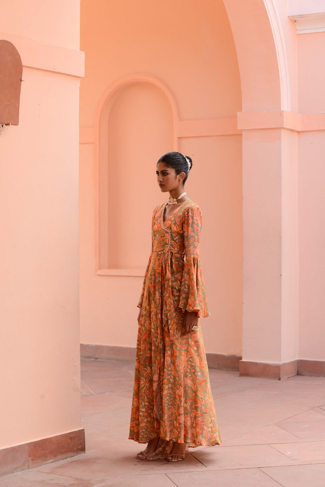 Coral wrap anarkali