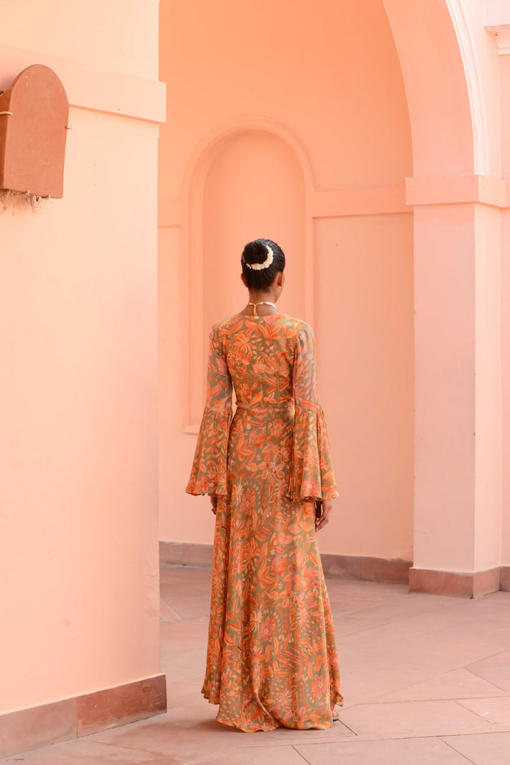 Coral wrap anarkali