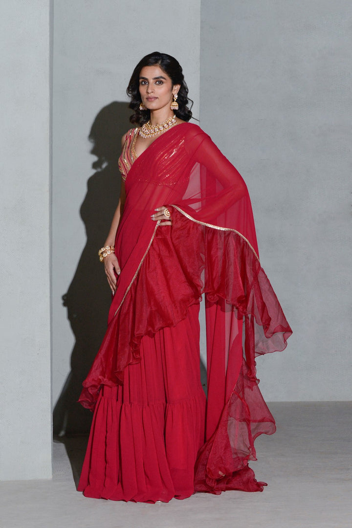 Crimson Gales Lehanga Saree