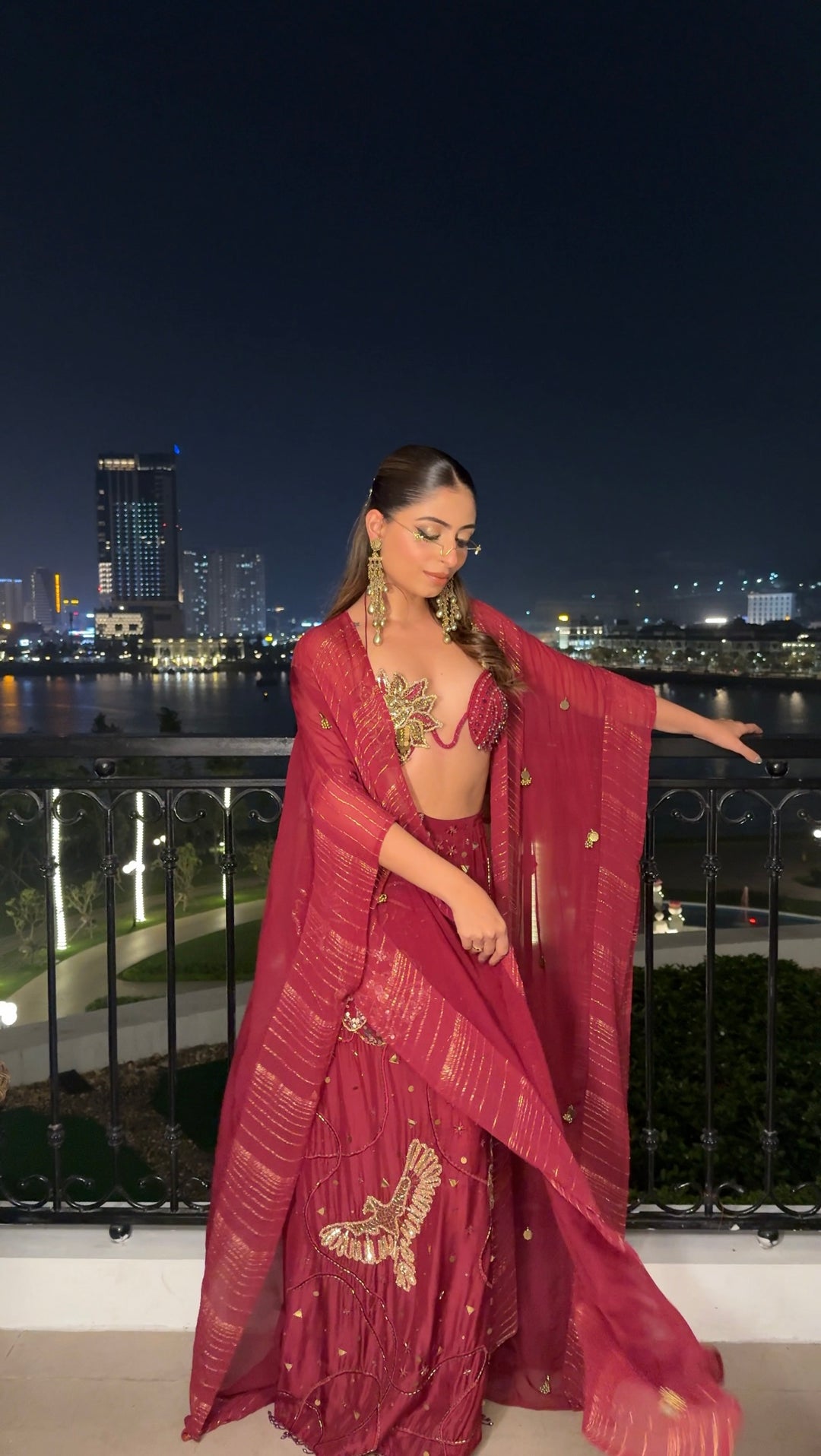 Gouri In Cherry Mehbooba Set