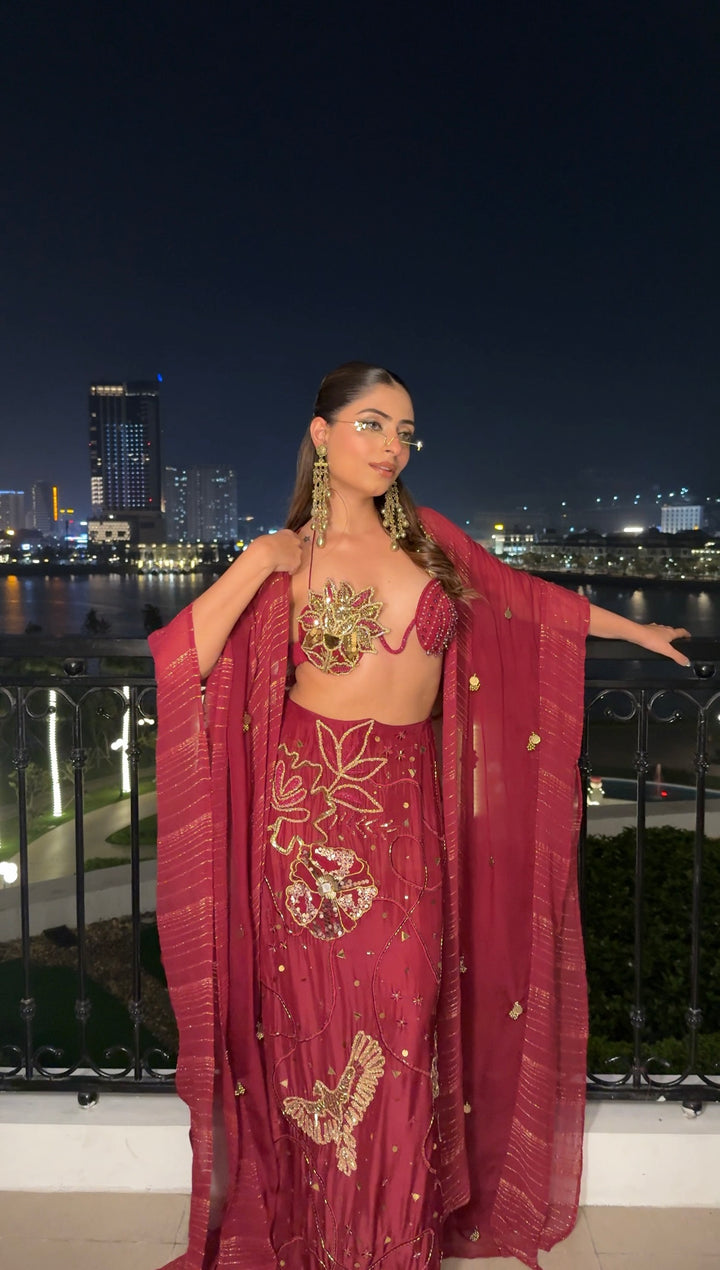 Gouri In Cherry Mehbooba Set