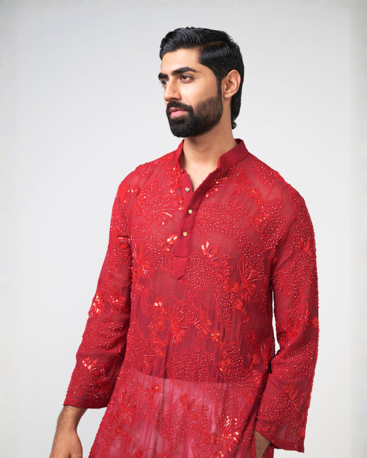 Cherry shimmer kurta