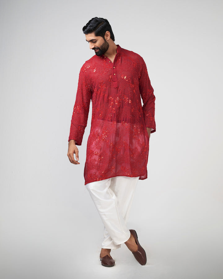 Cherry shimmer kurta