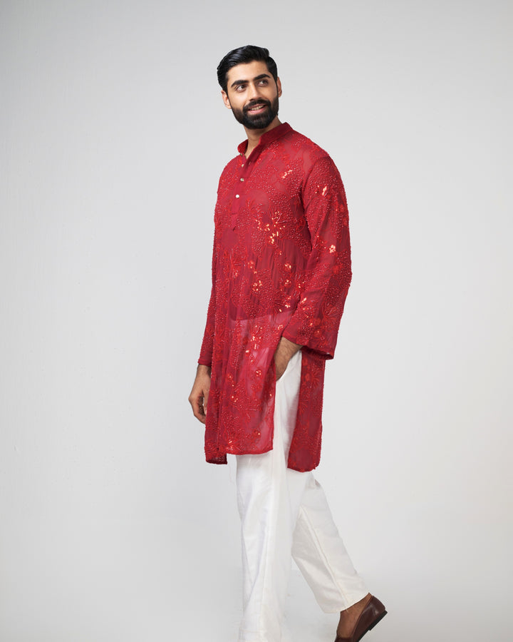 Cherry shimmer kurta