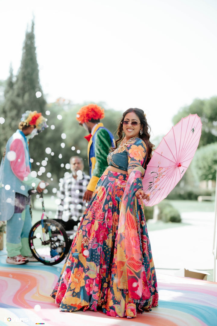 Sonali in Teal Woo Lehanga