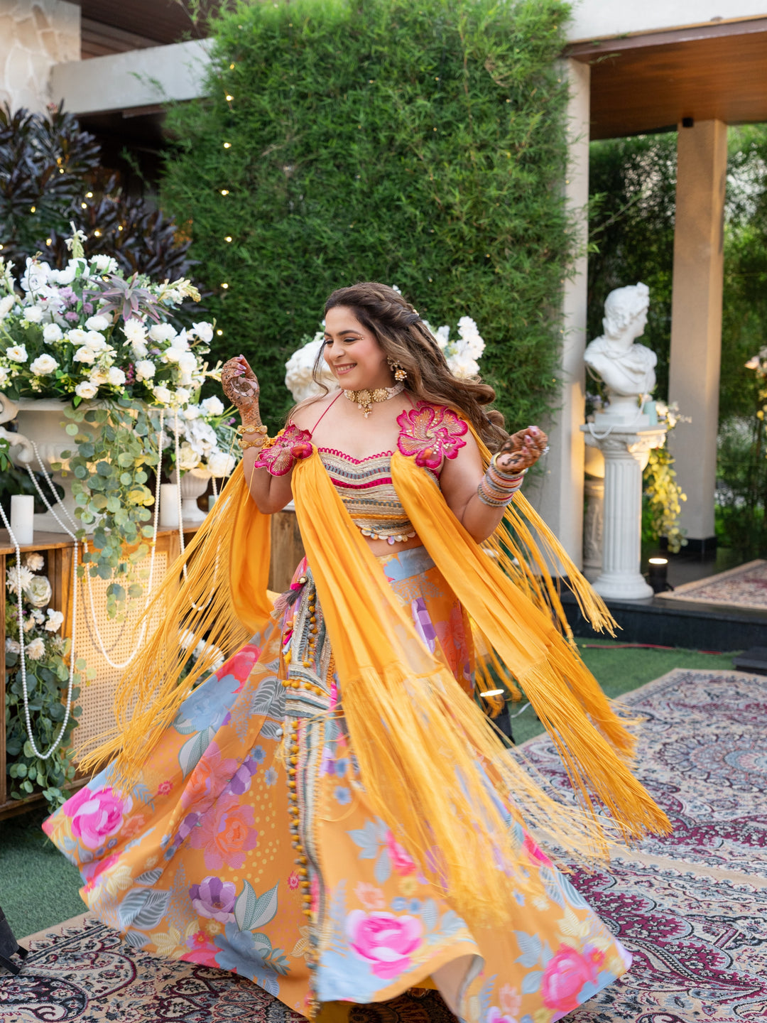 Surbhi In Custom first Look Marigold skirt