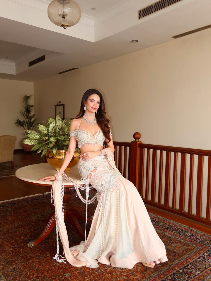 Ines in Ebony Ivory Lehanga